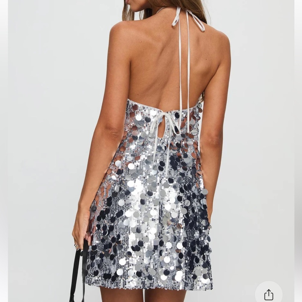 Princess Polly Flourescent Silver Sequins Halter Mini Dress - Picture 2 of 11